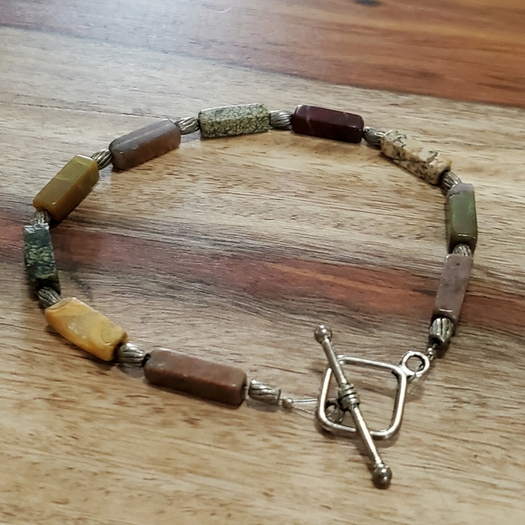 Natural Semi Precious Stone Beaded Bracelet Silver - Picture 2 of 5